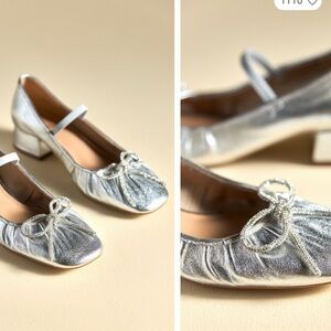 Anthropologie Silver Ballet Flats with Bow